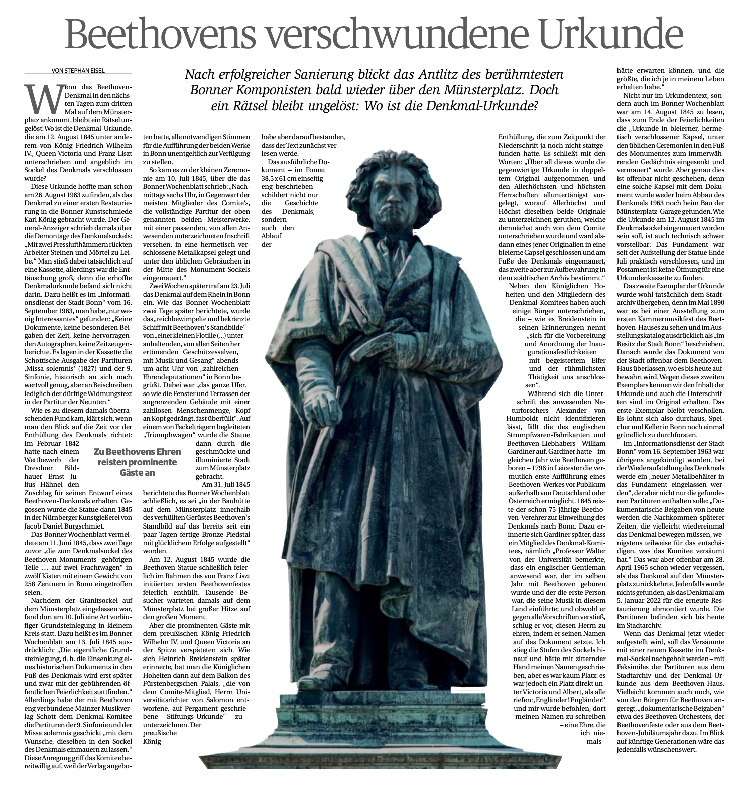 Wenn das Bonner Beethoven-Denkmal im Sommer 2022