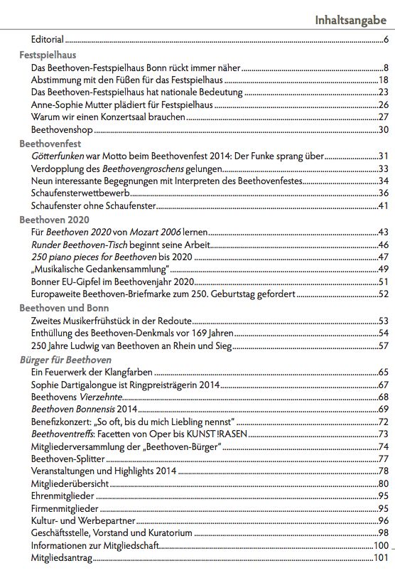 Inhalt des Jahrbuch 2014 der BRGER FR BEETHOVEN